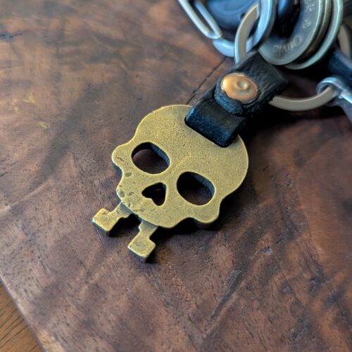 Skeleton Key Tumbled Brass Pendant/Leather Keychain - Image 2