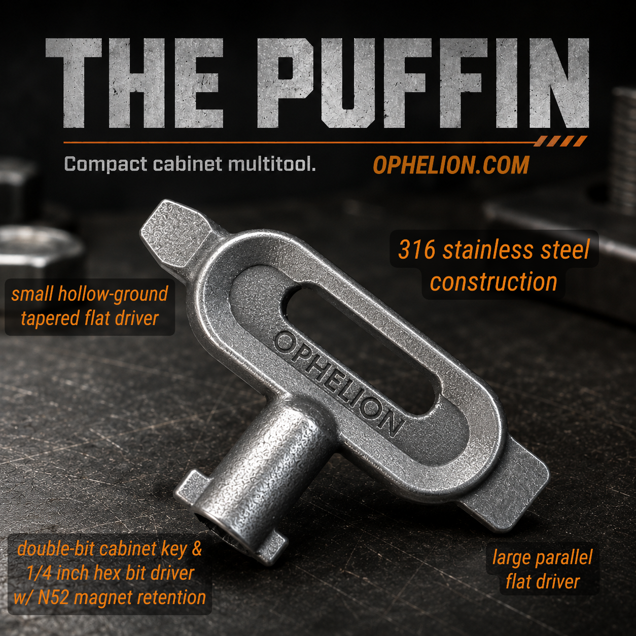 The Puffin: Electrical Enclosure/Control Cabinet Technician Key and Hex Bit Driver Multitool EDC